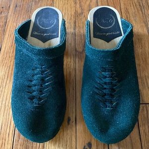 No. 6 Spruce Green Woven Clogs 38